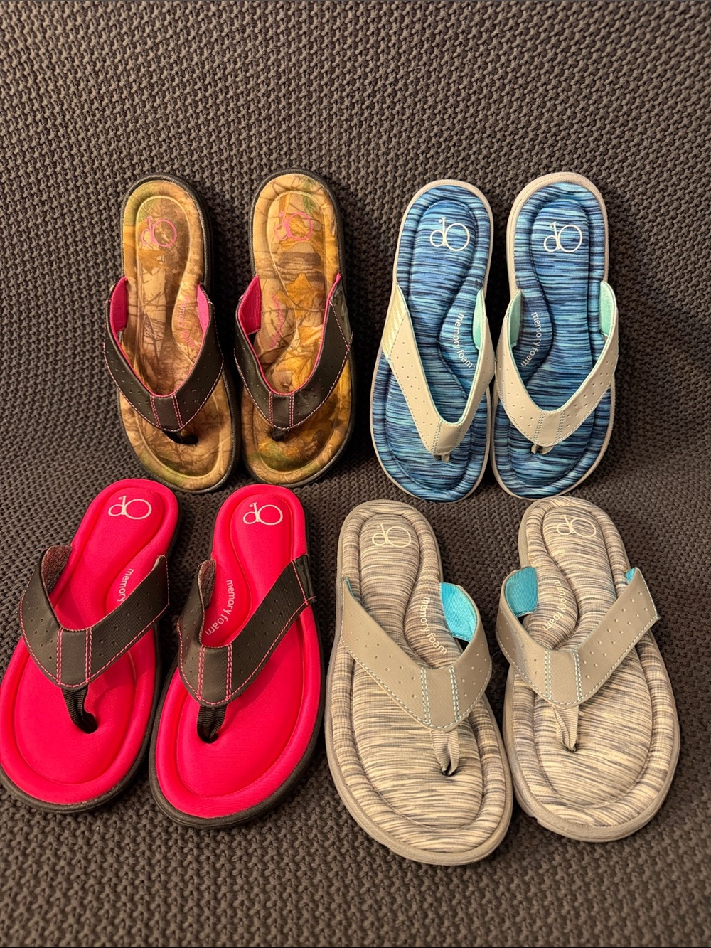 Ocean Pacific Assorted Flip Flops (4) Pack — Pink, Blue, Brown, Gray